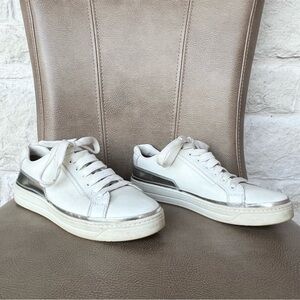 Prada White Leather Silver Trims Sneakers Euro 38 1/2